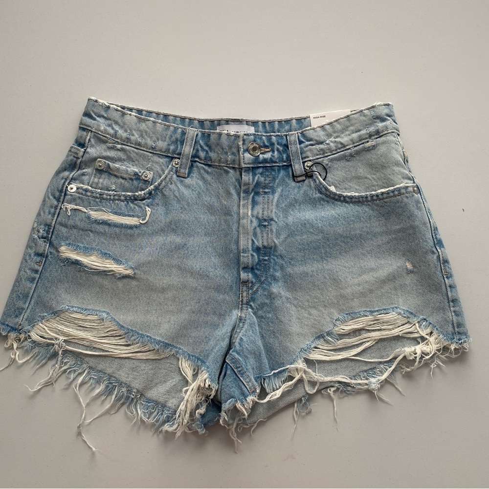 NWT Zara Light Blue Distressed Jean Shorts